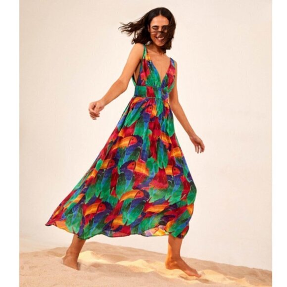 💕FARM RIO💕 Painted Toucans Midi Dress ~ 100% Viscose XS - Picture 2 of 14